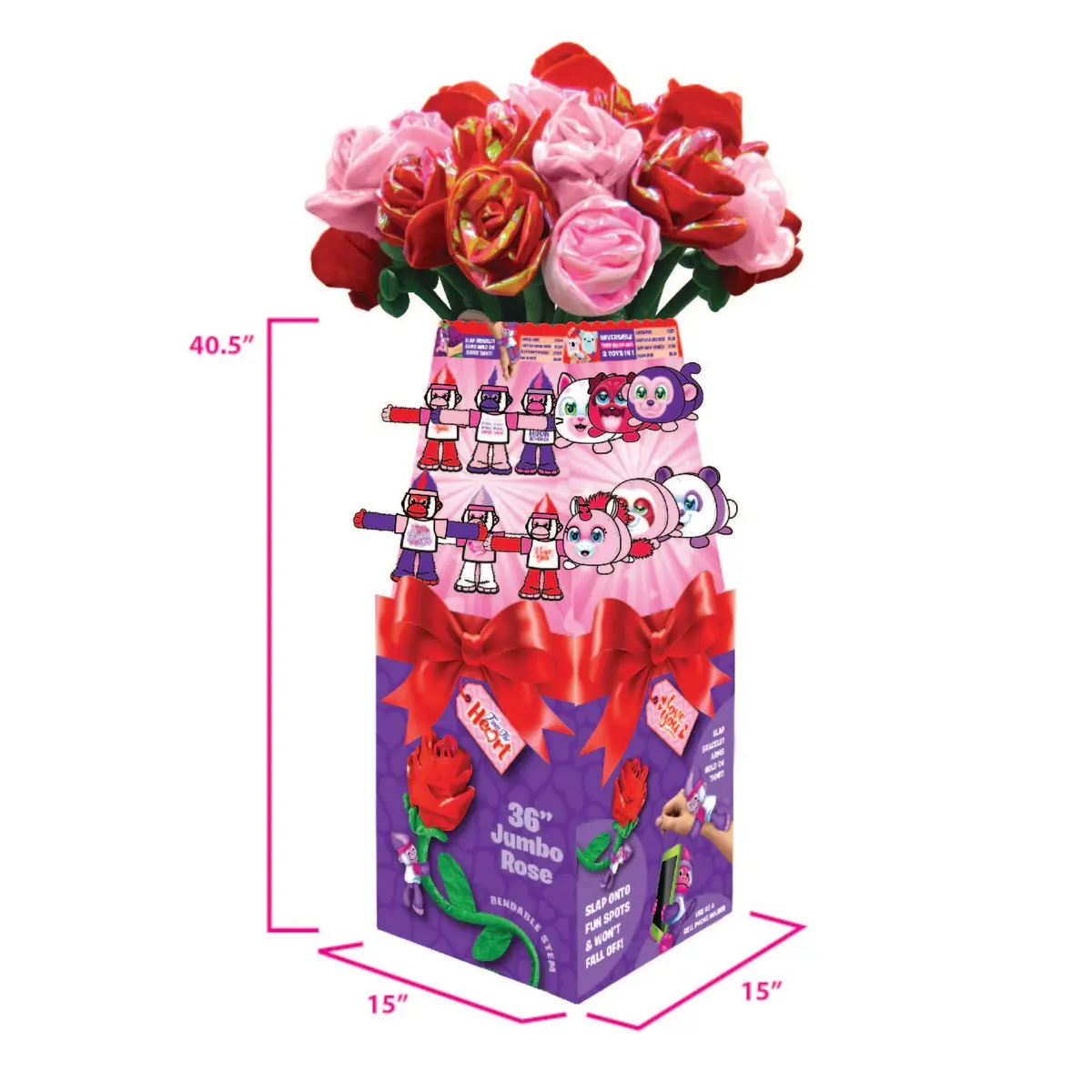 Valentines Day Rose Plush Assortment Floor Display - 48 Pieces Per Retail Ready Display Kit 88348 2
