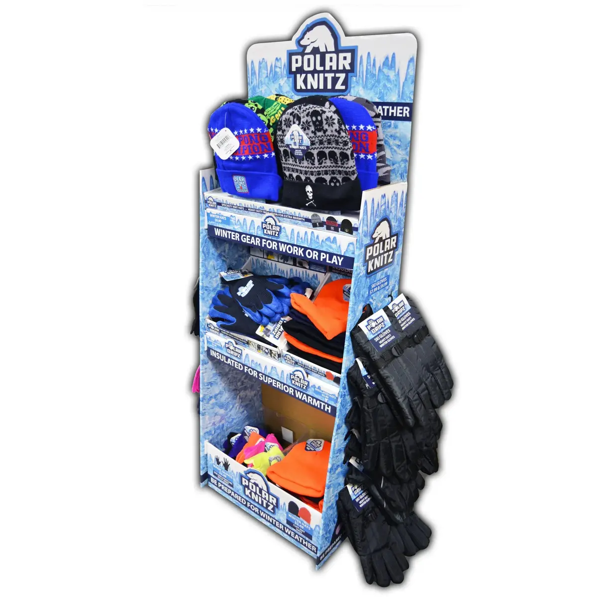 Winter Knit Hat Beanie And Glove Assortment Floor Display - 84 Pieces Per Retail Ready Display Kit 88349 1