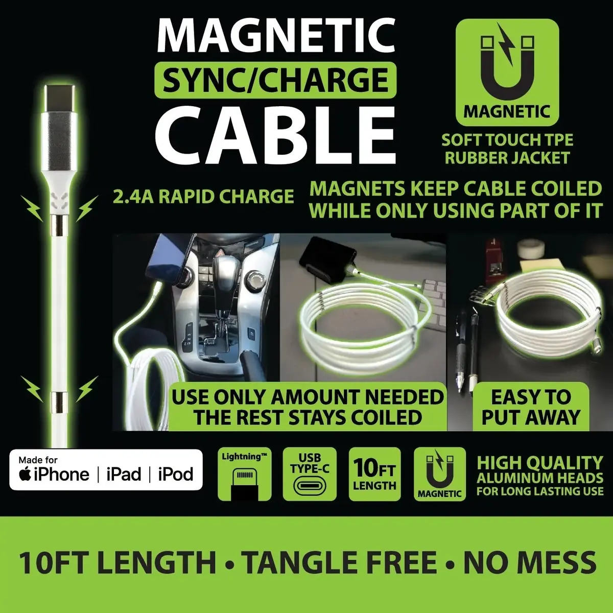 Charging Cable Magnetic Usb To Usb-C 10Ft - 6 Pieces Per Pack 23008Mn 2