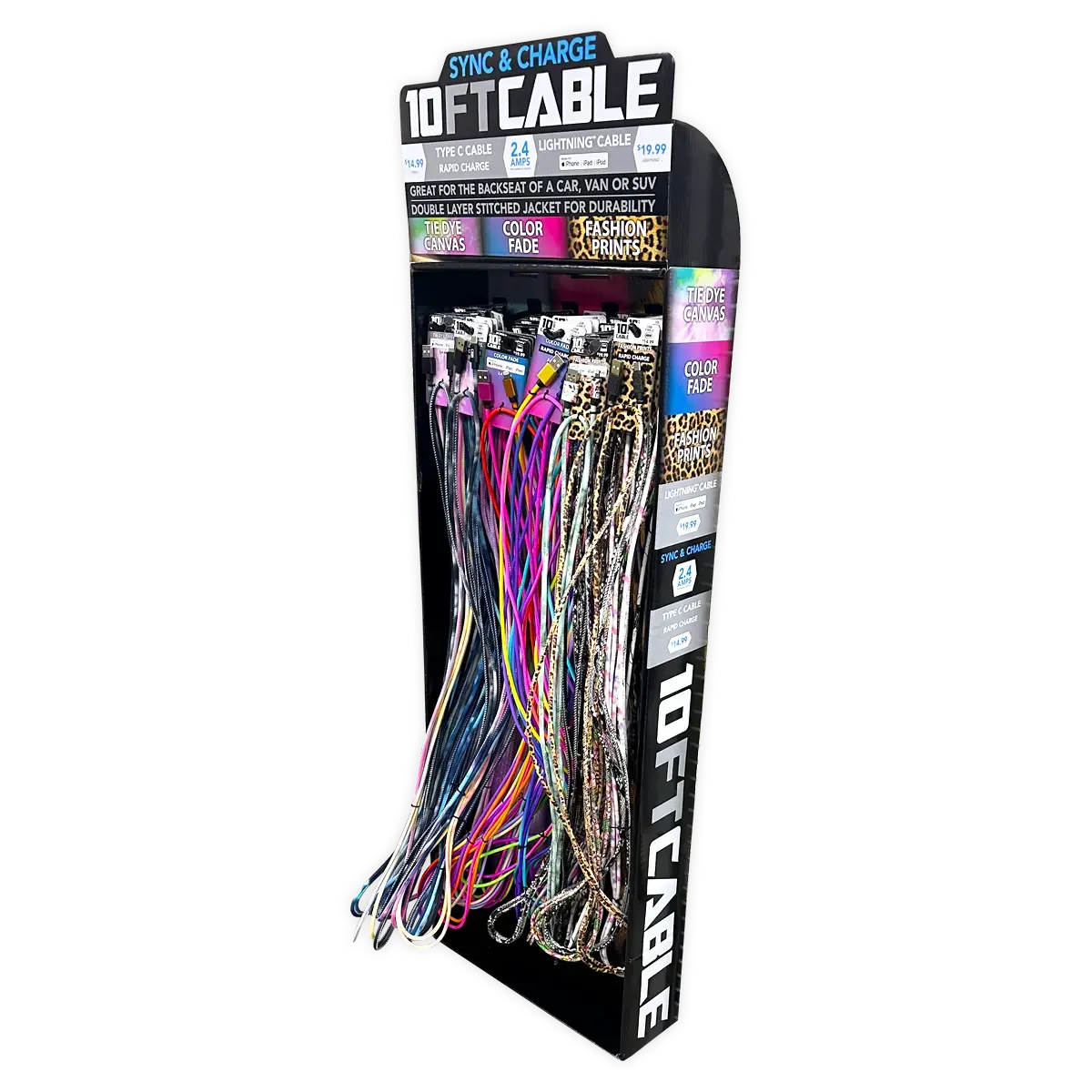 10Ft Braided Sync And Charge Cable Assortment Floor Display - 38 Pieces Per Retail Ready Display Kit 88396 2
