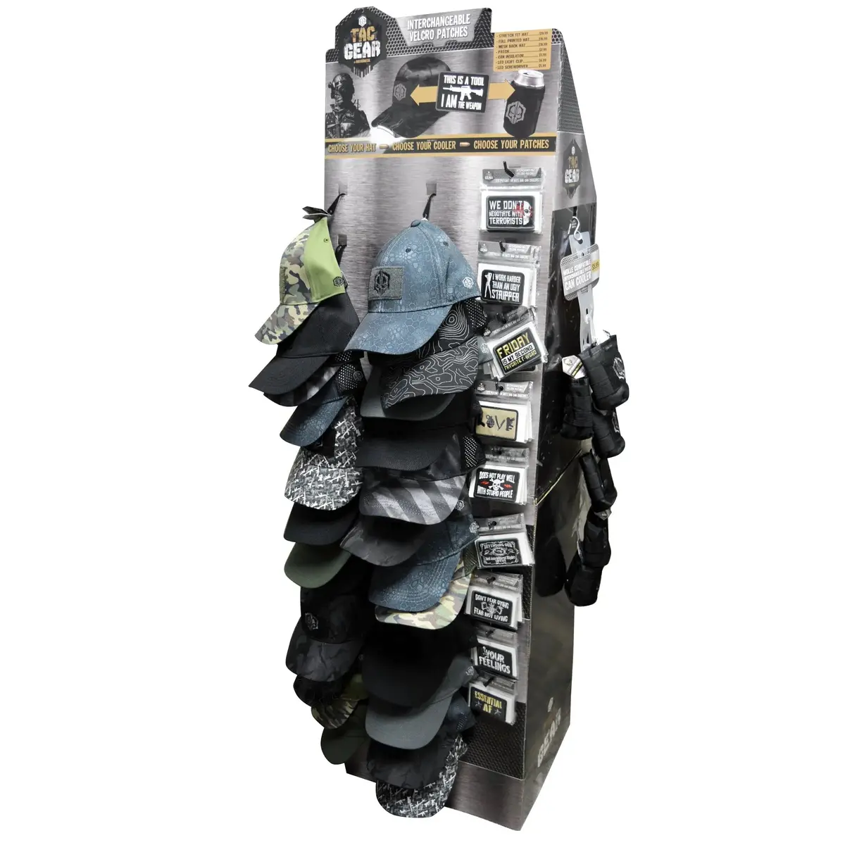 Patriotic Tac Gear Hat And Accessory Assortment Floor Display (Clean) - 56 Pieces Per Retail Ready Display Kit 88469 1