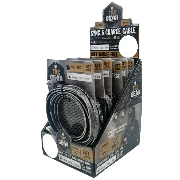 Charging Cable Tac Gear Print Flat Assortment - 6 Pieces Per Retail Ready Display 88407 1