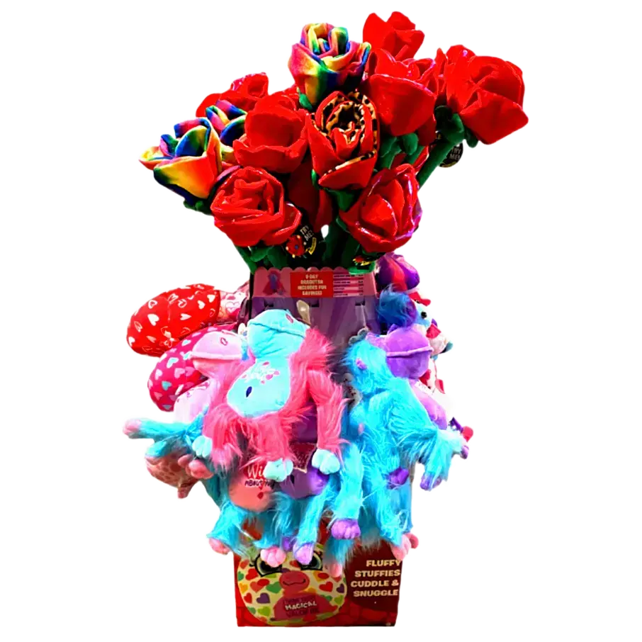 Valentines Day Plush Rose Assortment Floor Display - 50 Pieces Per Retail Ready Display Kit 88429 1