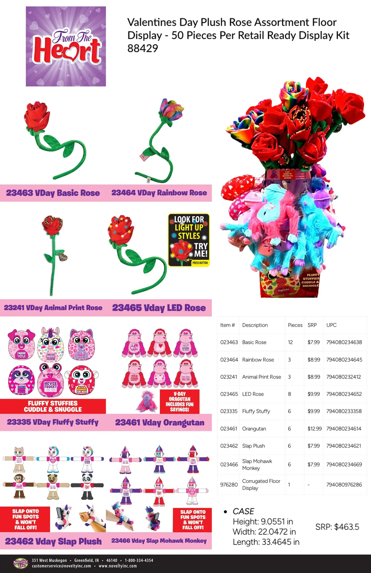 Valentines Day Plush Rose Assortment Floor Display - 50 Pieces Per Retail Ready Display Kit 88429 2