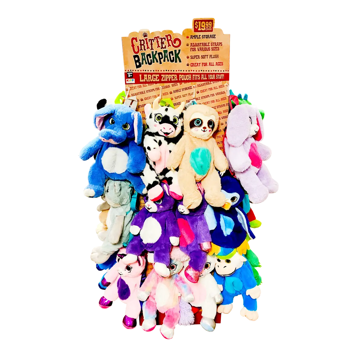 Plush Critter Backpack Floor Display - 18 Pieces Per Retail Ready Display Kit 88431 2