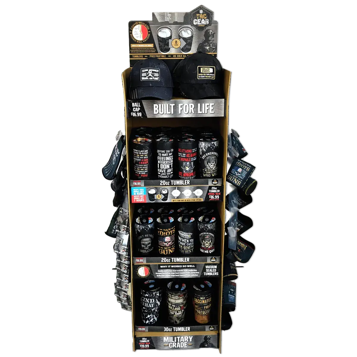 Patriotic Tac Gear Hat And Insulated Cup Assortment Floor Display - 72 Pieces Per Retail Ready Display Kit 88448 2