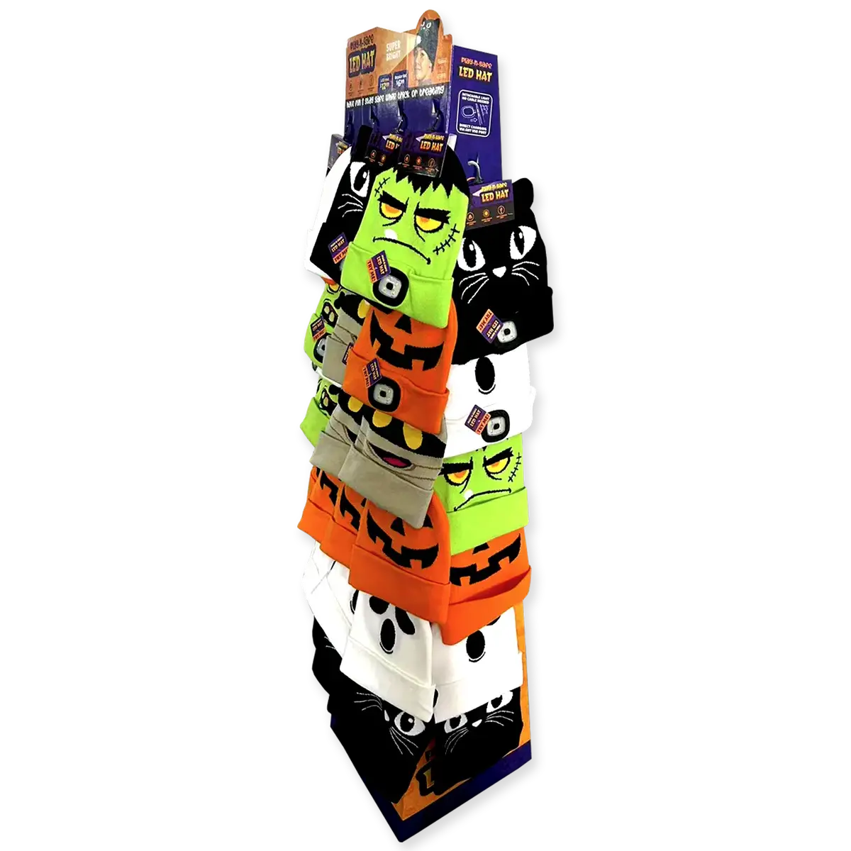 Halloween Knit Hat Beanie Led Light Assortment Floor Display - 36 Pieces Per Retail Ready Display Kit 88463 1