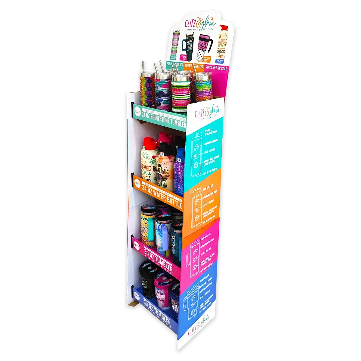 Insulated Drinkware Assortment Floor Display - 24 Pieces Per Retail Ready Display Kit 88486 1