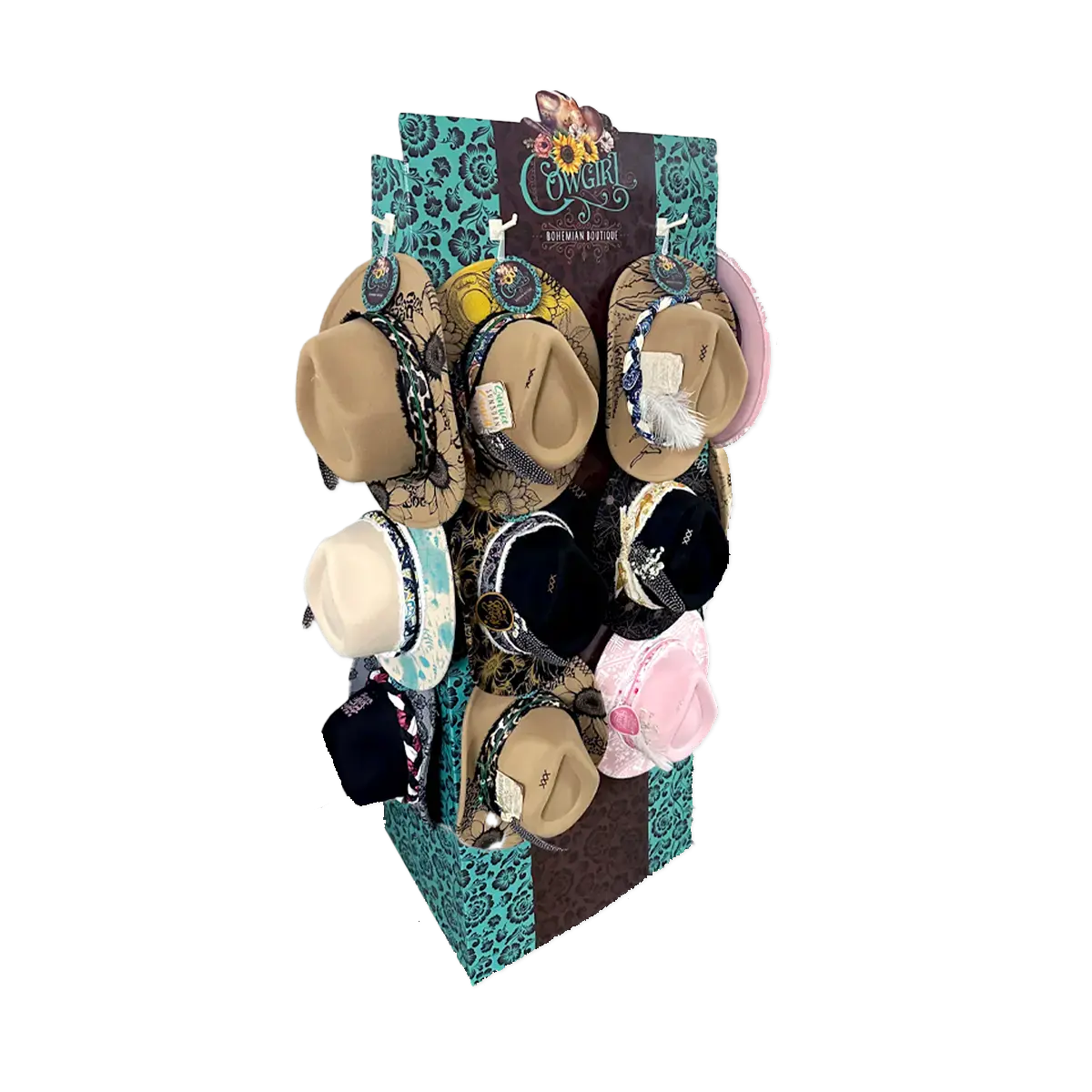 Cowgirl Hat Assortment Floor Display - 12 Pieces Per Retail Ready Display Kit 88538 1