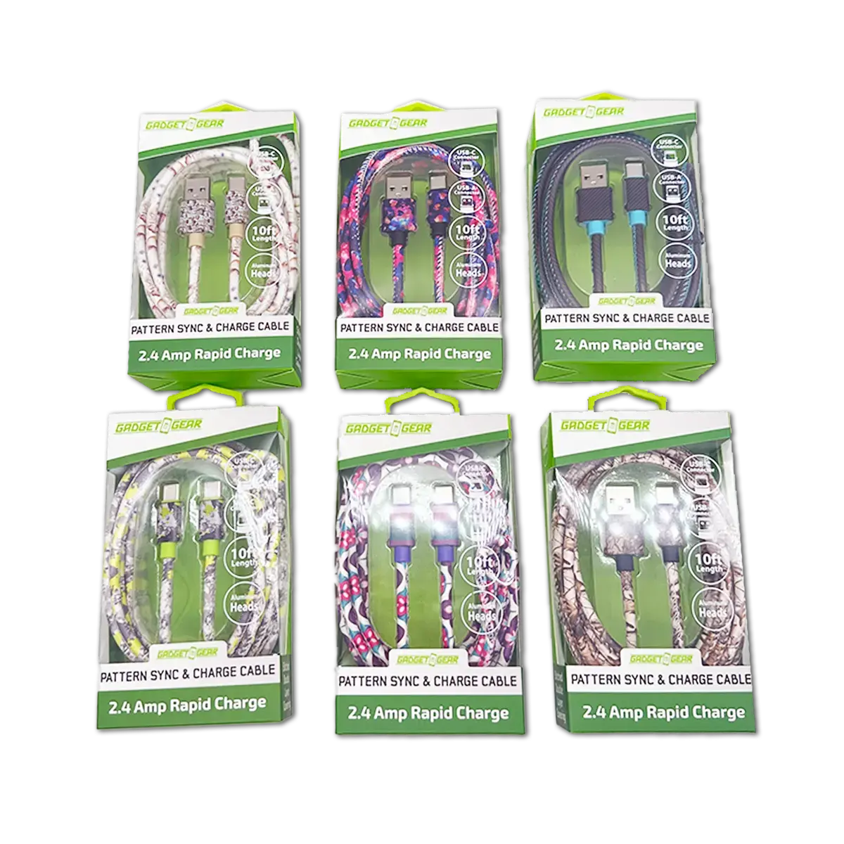 Usb-C / Usb-A Charging Cable Assortment 10Ft 20 Watts - 6 Pieces Per Retail Ready Display Kit 88602 2