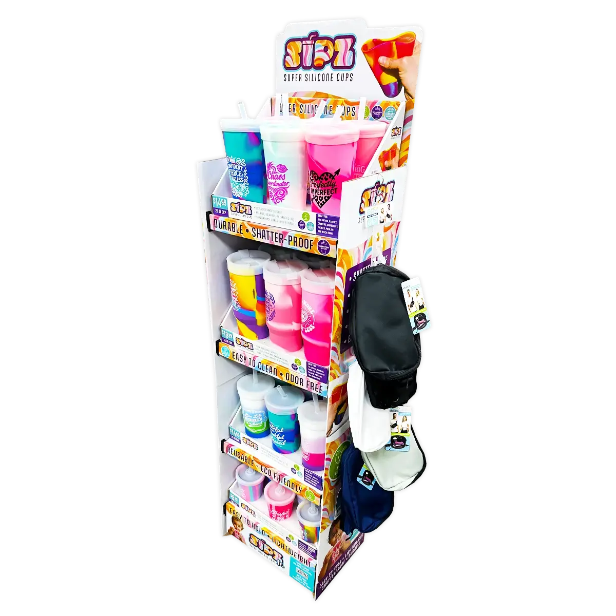 Silicone Cup Drinkware Assortment Floor Display - 32 Pieces Per Retail Ready Display Kit 88608 1