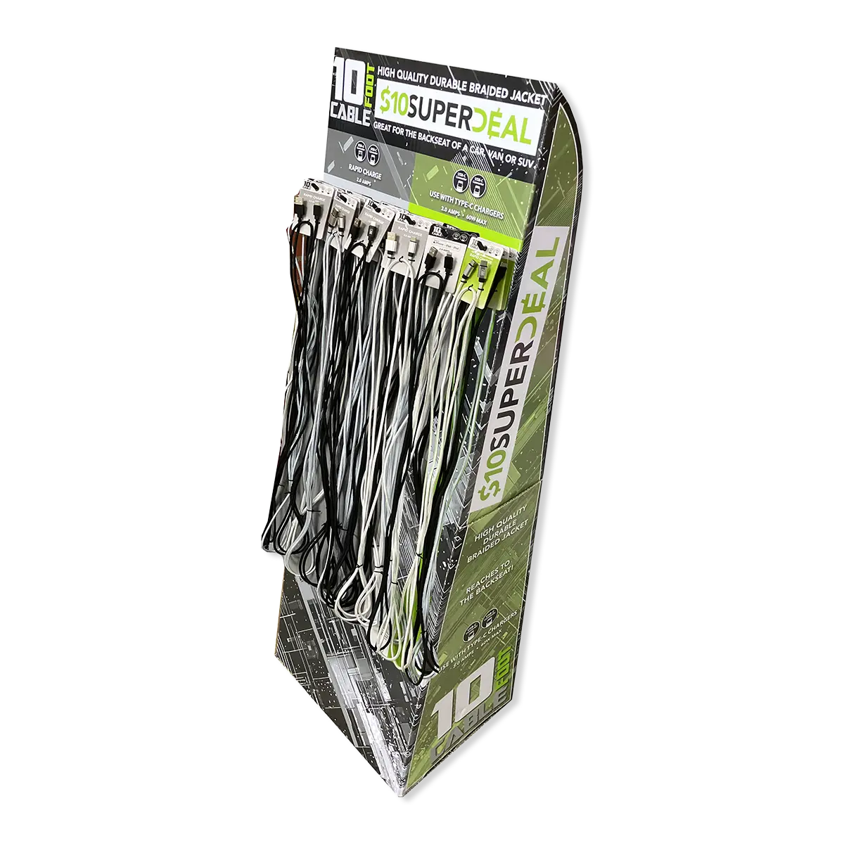 10Ft Basic Sync And Charge Cable Assortment - 24 Pieces Per Retail Ready Display Kit 88621 1