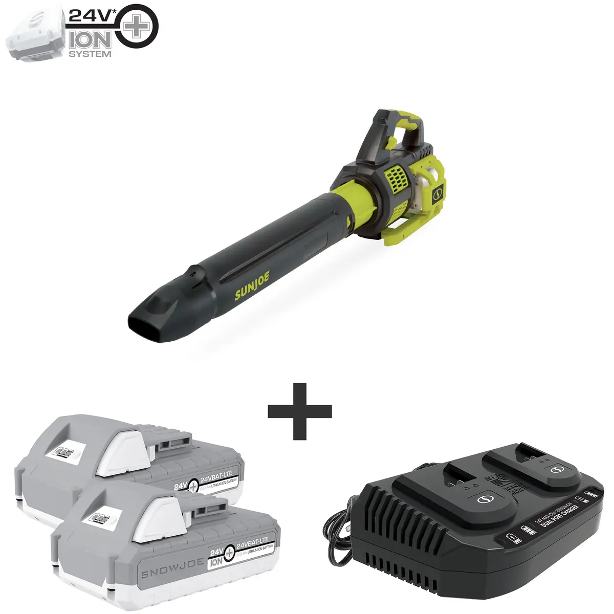 Sun Joe 24V-X2-Jb500 Cordless Brushless Turbine Jet Blower Kit | W/ 2 X 2.0-Ah Batteries And Dual Charger 1