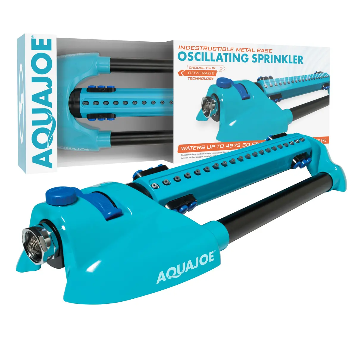 Aqua Joe Aj-Oms20-Brs Indestructible Metal Base Oscillating Sprinkler | Customizable Coverage | 4973 Sq Ft Max Coverage 1