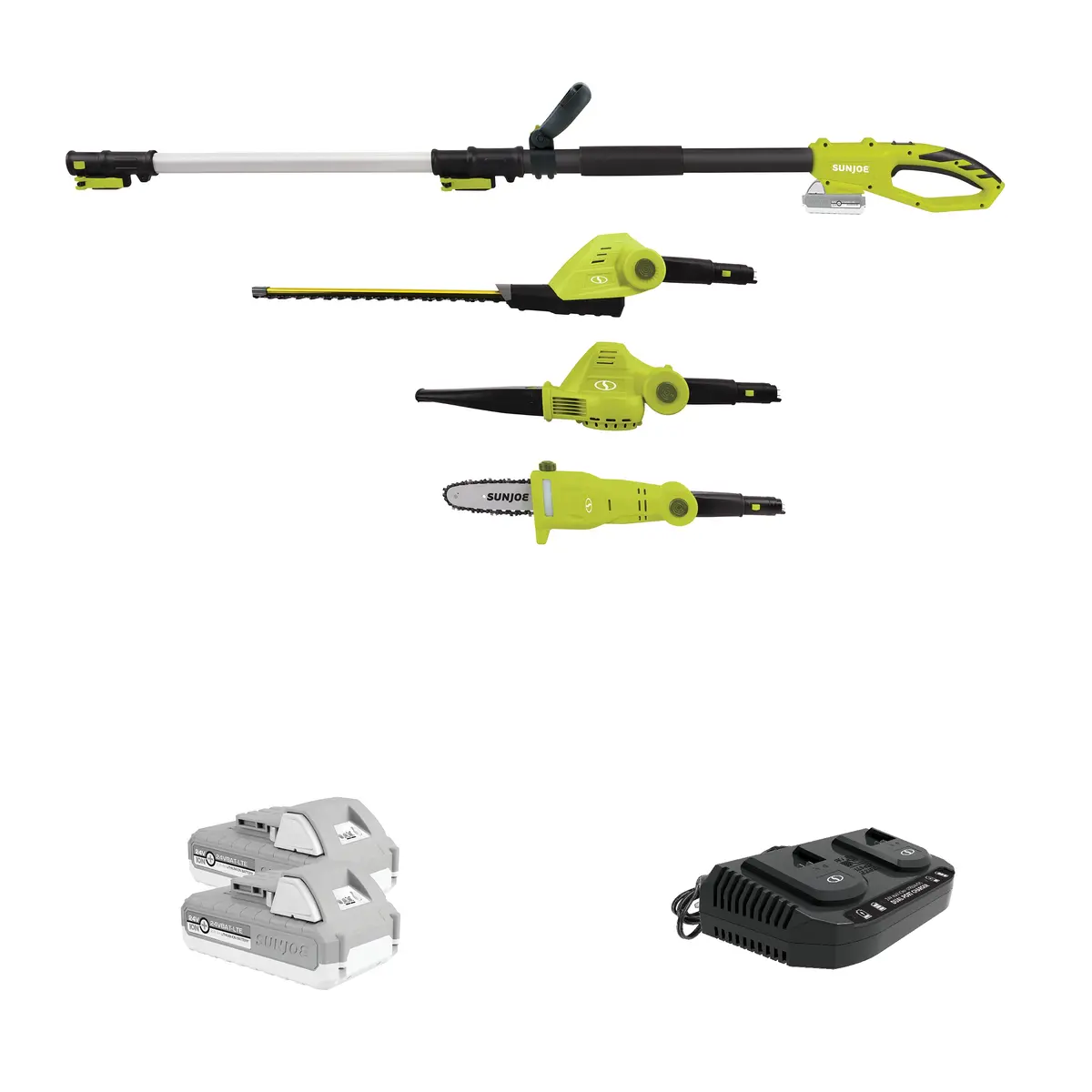 Sun Joe 24V-Gts4004-Xt 24-Volt* 3-In-1 Cordless Yard Care Solution | Hedge Trimmer | Pole Saw | Leaf Blower | W/ 2 X 2.0-Ah Batteries + Dual Port Charger 2