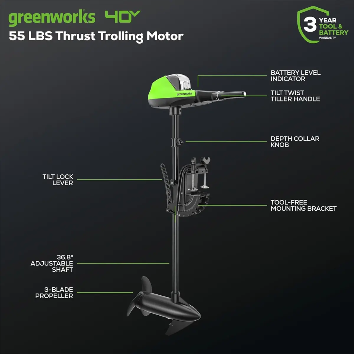 40V 55 Lbs Trolling Motor (Tool Only) 2
