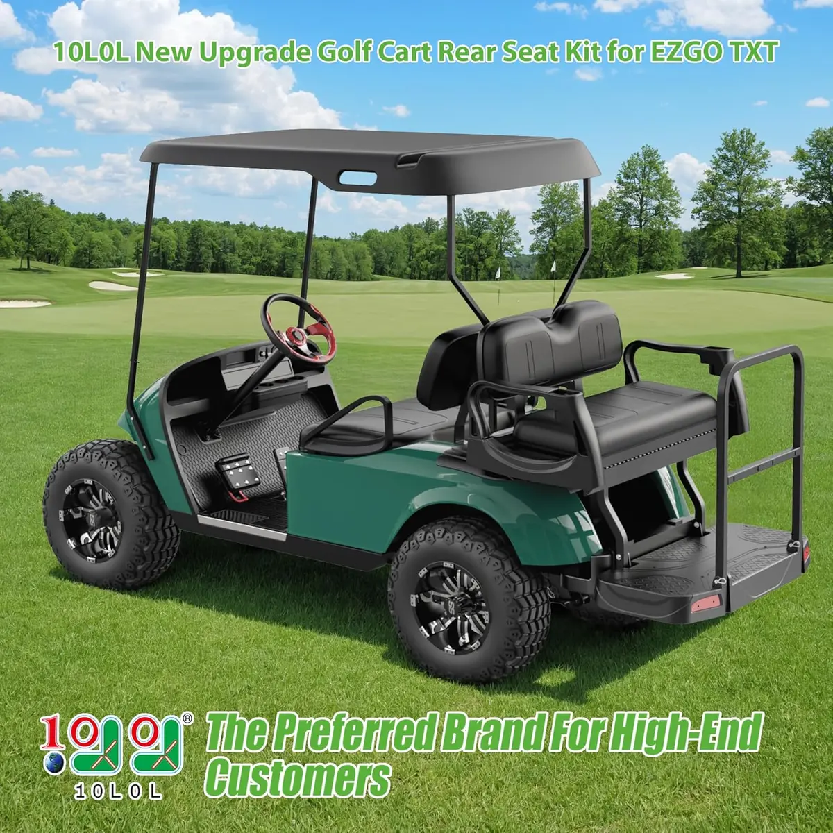 Luxury Golf Cart Flip Seat For Ezgo Txt (1995-Up) - Military-Grade Plastic With Storage Net & Cup Holders - 10L0l 2
