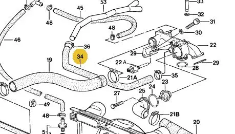 927 106 321 01 - Hose From Front Of Water Bridge To Heater Pipe - Rhd Only 78 To 86 - Back Order 1