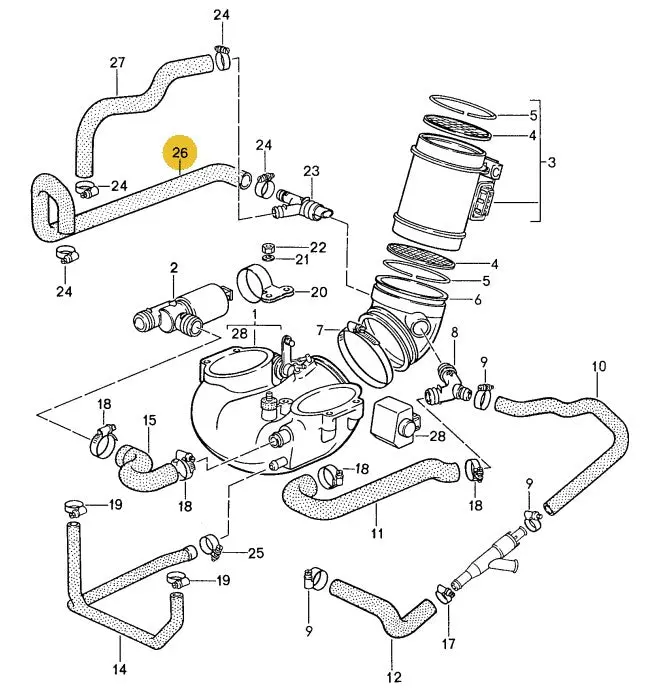 928 107 313 02 - Hose - Right "Y" At Air Guide Elbow To Oil Filler (87-92 Only) - Porsche 2