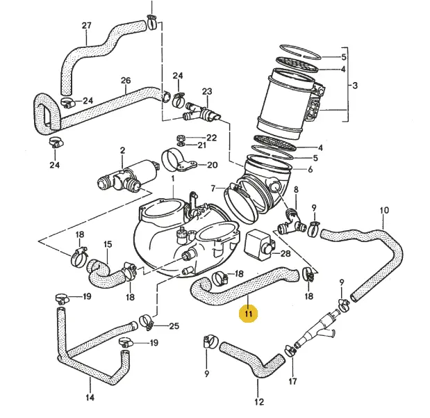 928 110 174 09A - Hose - Left "Y" At Air Guide Elbow To Idle Stabilizer Valve - 87 To 95 - Aftermarket Apa 2