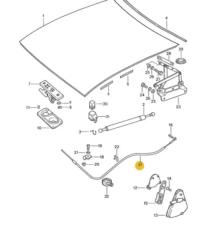 928 504 037 00 - Hood Pull Cable - 90 To 95 - Left Hand Drive 2