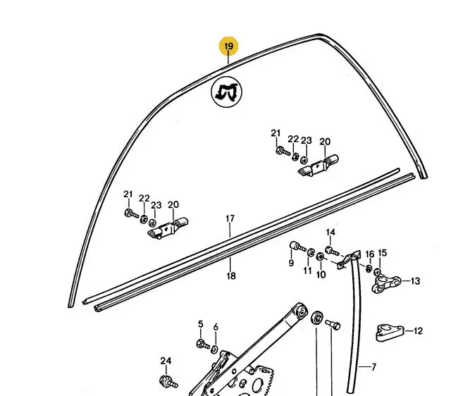 928 537 324 03 - Right Upper Door Glass Seal - 78 To 95 - Porsche 2