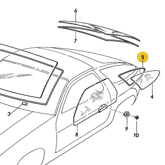 928 543 046 04 - Rear Quarter Window Seal Right - With Integral Spoiler - Porsche 2