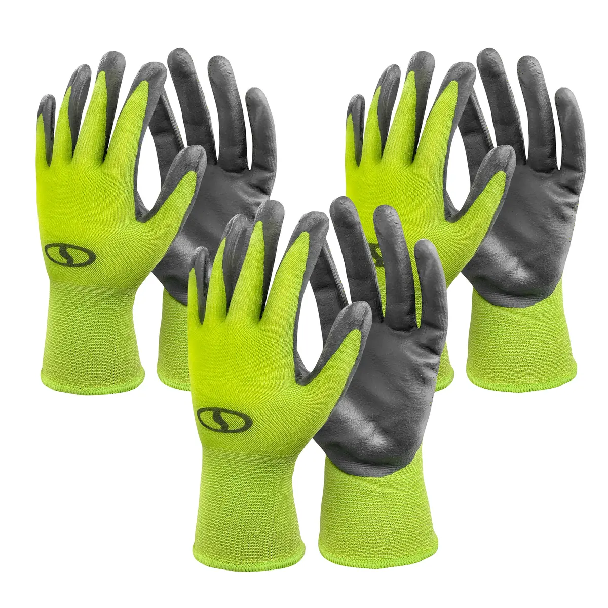 Sun Joe Ggnp-S3-Sjg Nitrile-Palm Reusable/Washable Gloves For Gardening, Diy Work, Cleaning, And More | Tactile | One Size Fits Most | 3-Pack (Green) 1