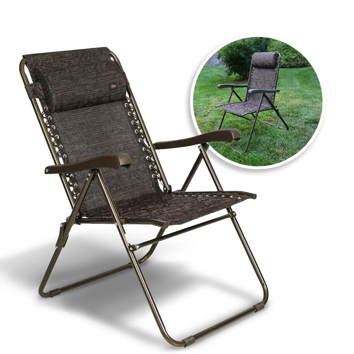 Bliss Hammocks Gfc-612-J Reclining Sling Chair W/ Pillow | 26-In. Wide | Weather & Rust Resistant | 275 Lb. Capacity (Jacquard) 1