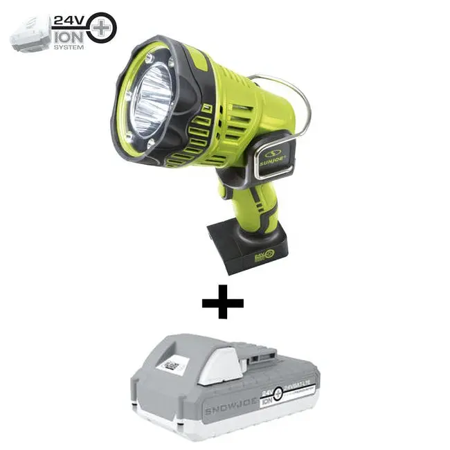 Sun Joe 24V-1500Fl-Lte 24-Volt* Ionmax Handheld Flashlight/Spotlight/Flood Kit | W/ 2.0-Ah Battery + Charger | 700 Yard Reach Illumination | 5 Light Modes | 1500 Lumens Max | 90-Degree Pivot Head | Belt Hook 1