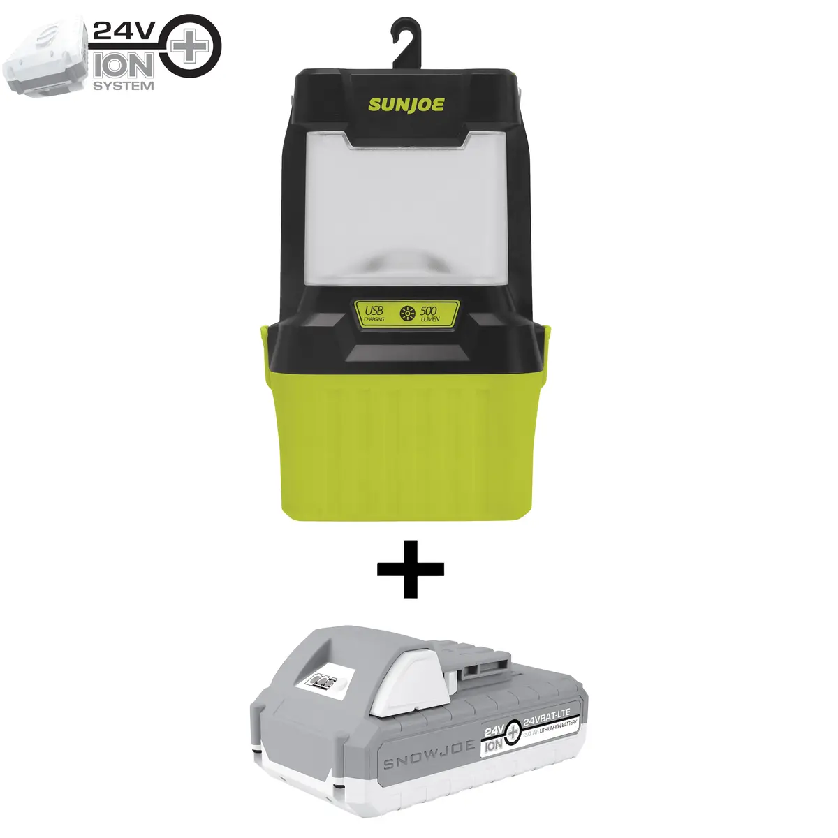 Sun Joe 24V-Lgt500-Lte 24-Volt Ion+ Cordless Led Lantern | 4 Light Modes | Waterproof Casing | W/ 2.0-Ah Battery + Charger 1