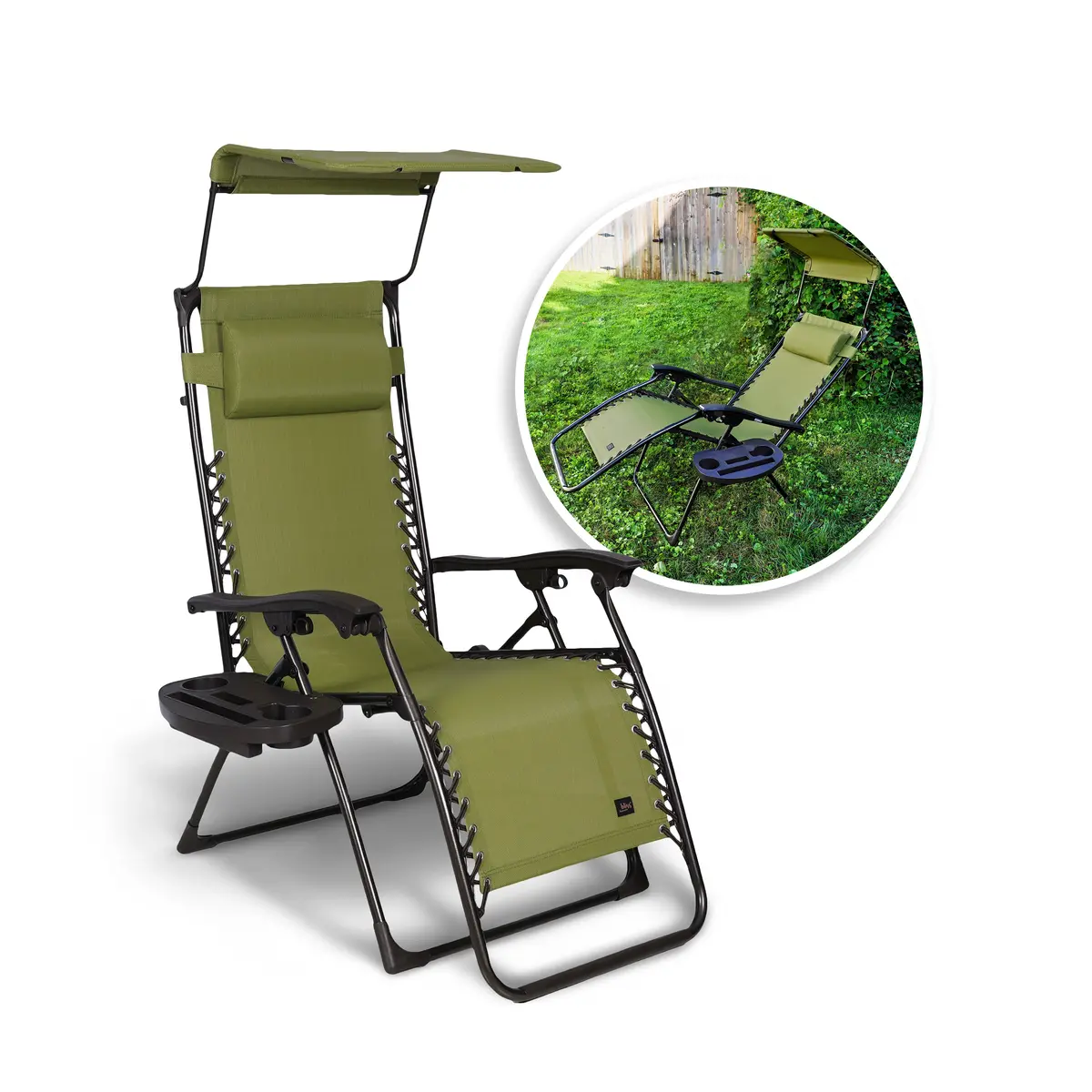 Bliss Hammocks Gfc-450Sg Gravity Free Chair W/ Canopy, Pillow, & Drink Tray | 26-In. Wide | Weather & Rust Resistant | 300 Lb. Capacity 1