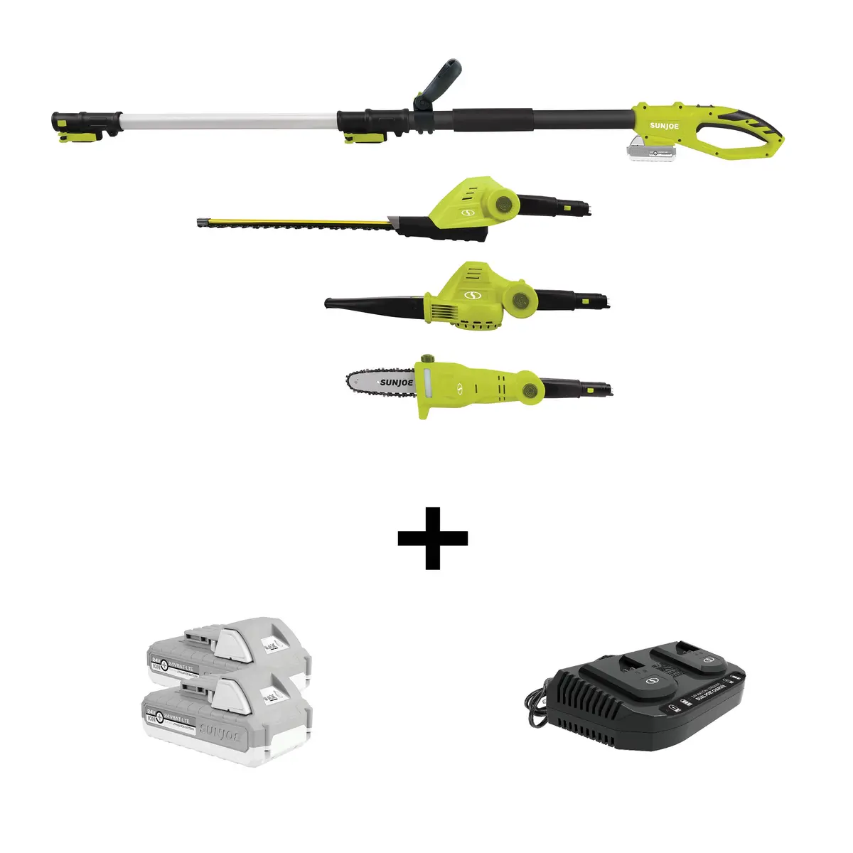 Sun Joe 24V-Gts4004-Xt 24-Volt* 3-In-1 Cordless Yard Care Solution | Hedge Trimmer | Pole Saw | Leaf Blower | W/ 2 X 2.0-Ah Batteries + Dual Port Charger 1