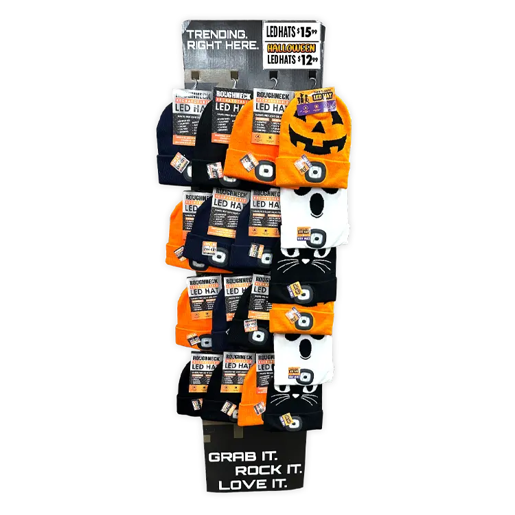 Custom Knit Hat Beanie Led Light +Halloween Assortment Floor Display - 18 Pieces Per Retail Ready Display Kit 88689 1