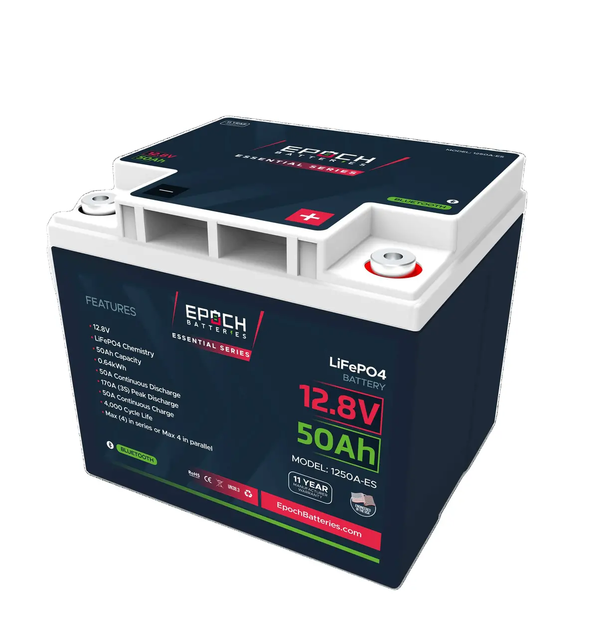 12V 50Ah (0.64Kwh) Essential Series - Bluetooth Lifepo4 Battery 1