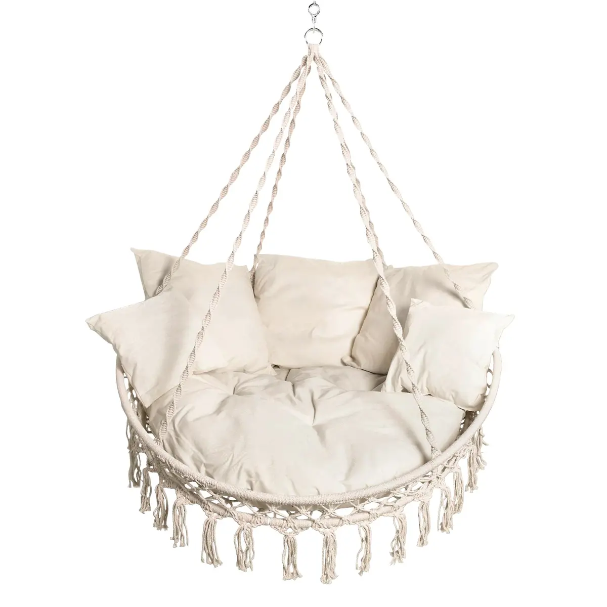 Bliss Hammocks Bhc-413 Bohemian Style 2-Person Macramé Swing Chair W/ Pillows & Hanging Hardware | 55-In. Wide | 500 Lb. Capacity 1