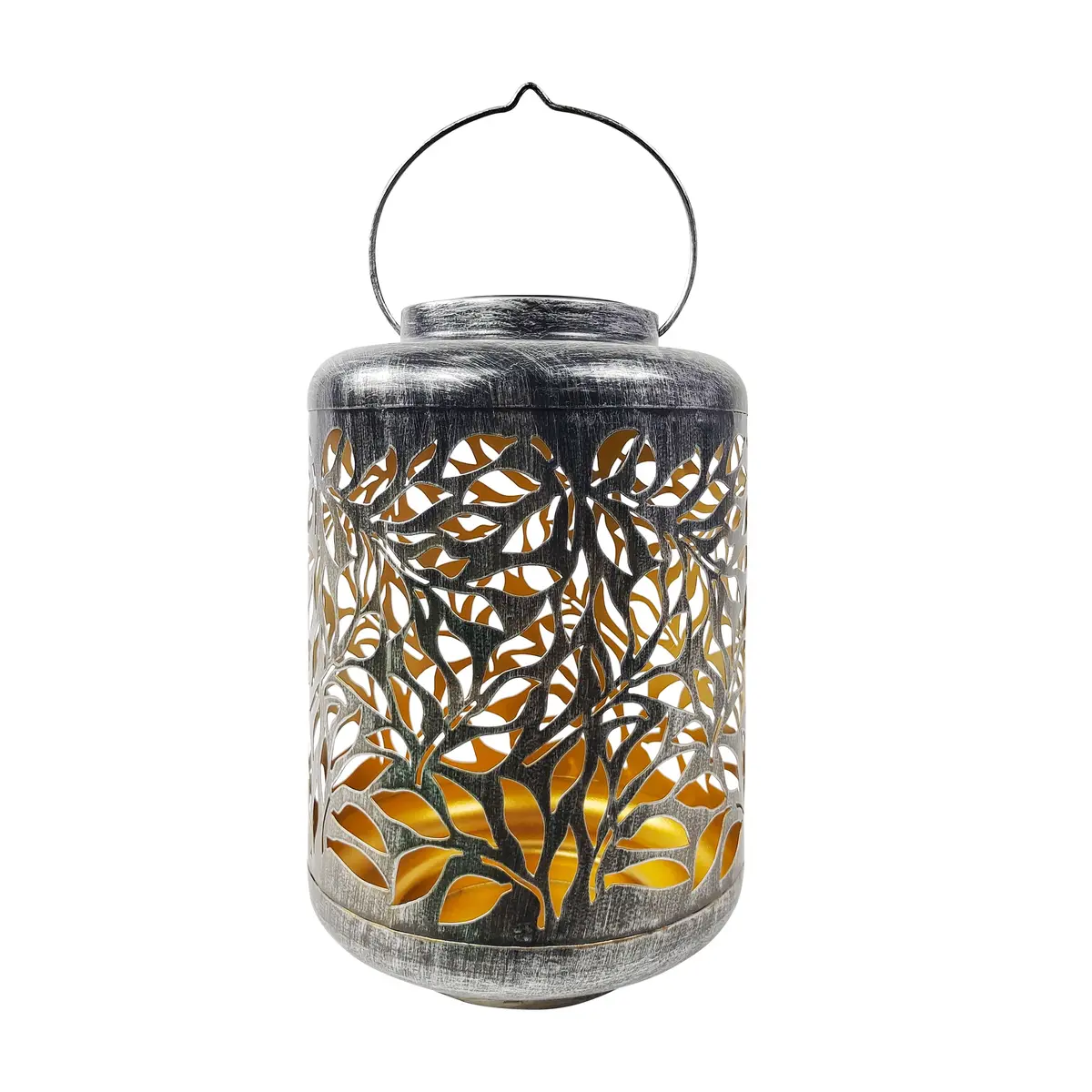 Bliss Outdoors Bsl-307-S Solar Led Lantern W/ Olive Leaf Design & Hand Painted Finish | 12-In. Tall | Waterproof Ip44 (Silver) 2