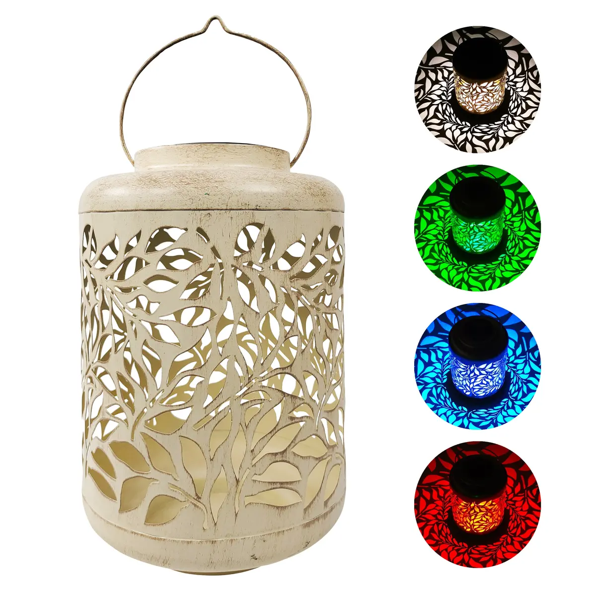 Bliss Outdoors Bsl-307-Wh Solar Led Lantern W/ Olive Leaf Design & Hand Painted Finish | 12-In. Tall | Waterproof Ip44 (White) 1