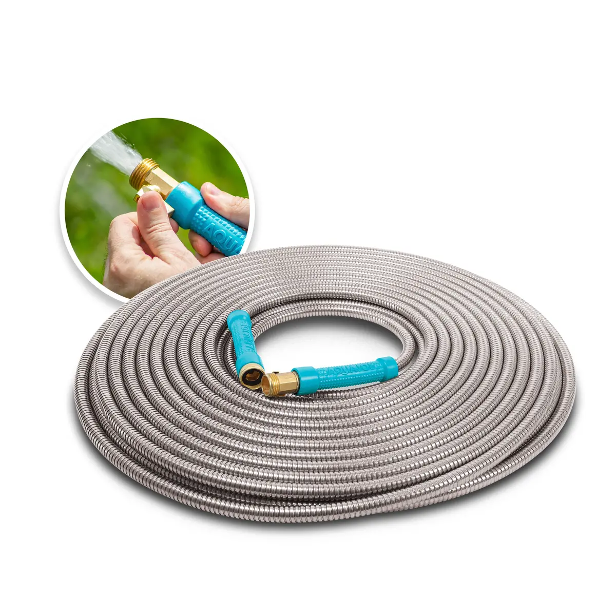 Aqua Joe Ajsgh100-Max Heavy-Duty Puncture Proof Kink-Free Garden Hose | 100-Foot | 1/2-Inch | W/ Brass Fitting & On/Off Valve | Spiral Constructed 304-Stainless Steel Metal 2