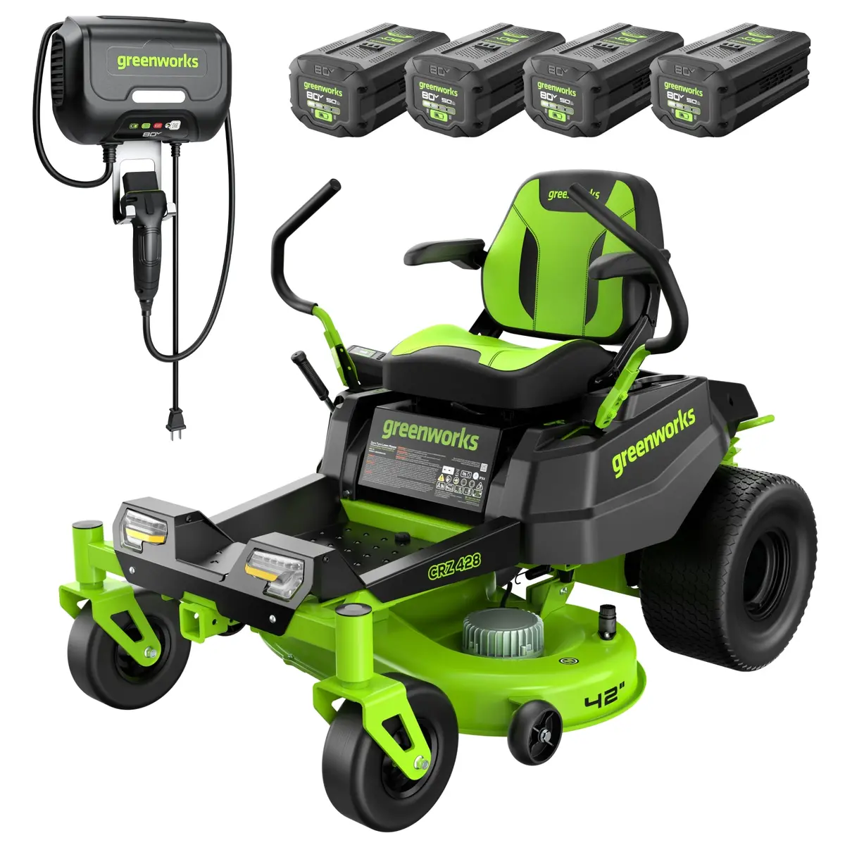 80V 42" Crossoverz Zero Turn Lawn Mower, (4) 5.0Ah Batteries And (600W) Plug In Charger Included 1