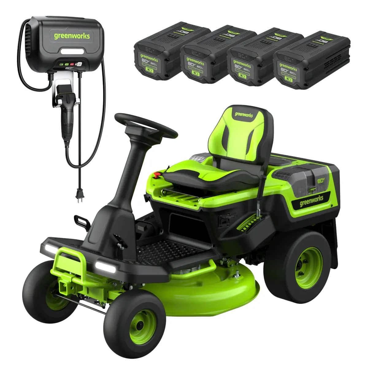 80V 30" Crossovert Riding Lawn Tractor, (4) 6.0Ah Batteries And 600 Watt Charger Included 1
