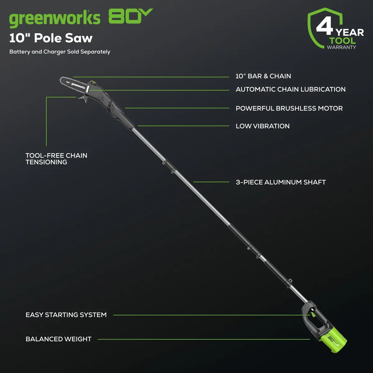 80V 10" Brushless Pole Saw (Tool Only) 2