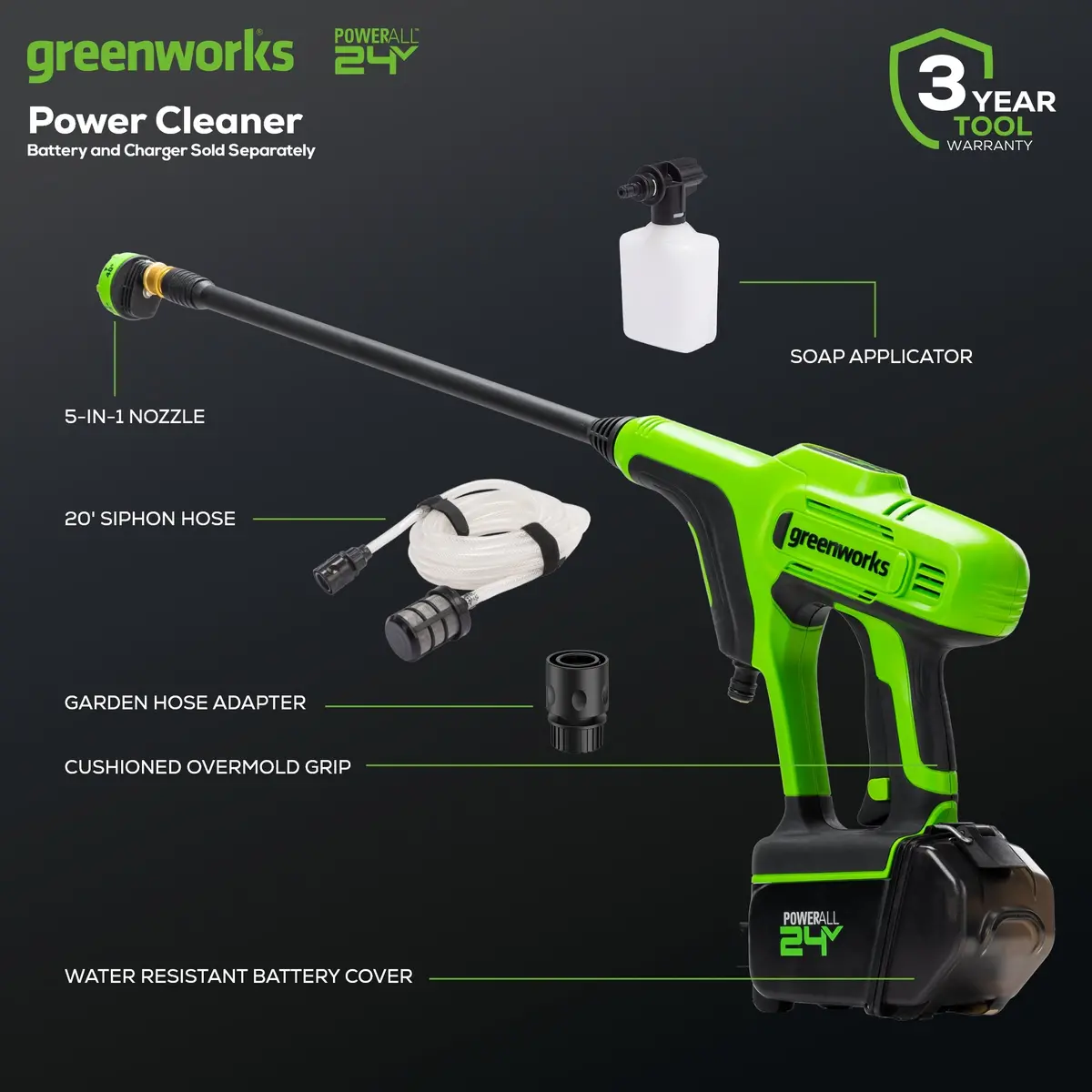 24V 600 Psi 0.8 Gpm Cordless Pressure Washer (Tool Only) 2