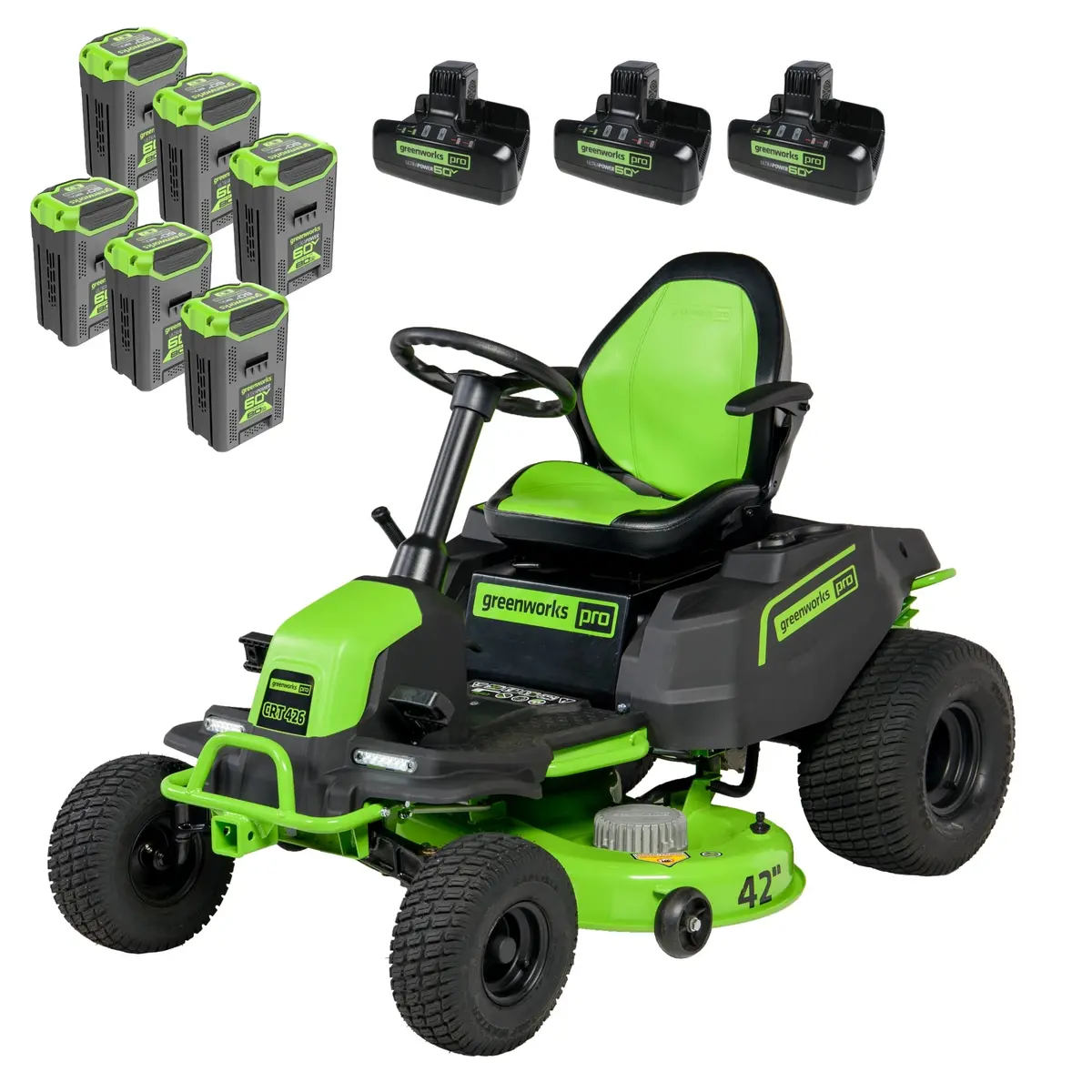 60V 42" Crossover T Tractor Riding Lawn Mower, (6) 8.0Ah Batteries And (3) Dual Port Turbo Chargers 1