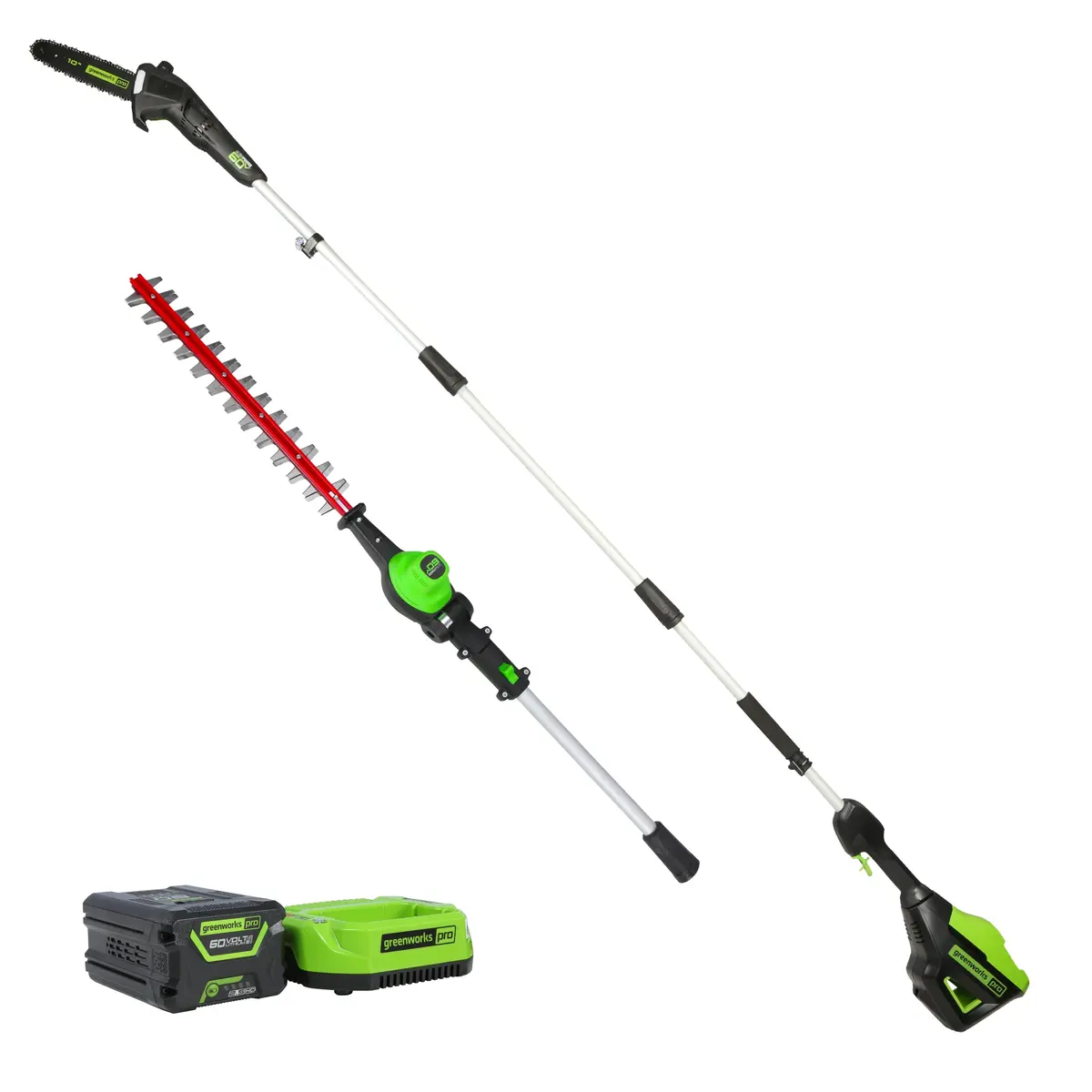 60V 10" Pole Saw & 20" Pole Hedge Trimmer, 2.0Ah Battery And Charger Included 1