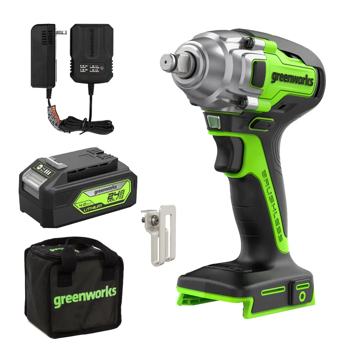 24V Brushless 1/2" Impact Wrench, 4.0Ah Battery And Charger Included 1