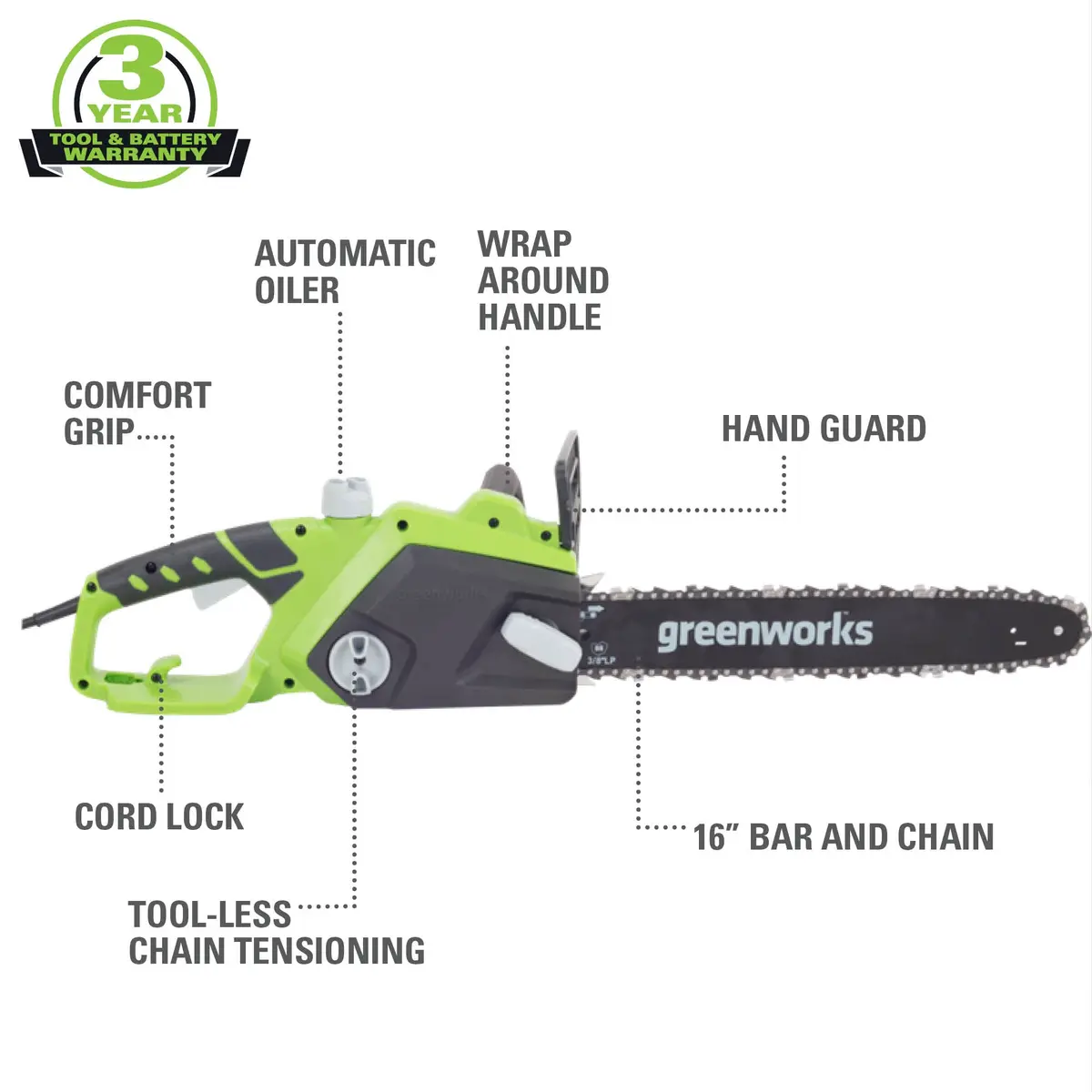 Greenworks 12-Amp Corded 16-Inch Chainsaw 2
