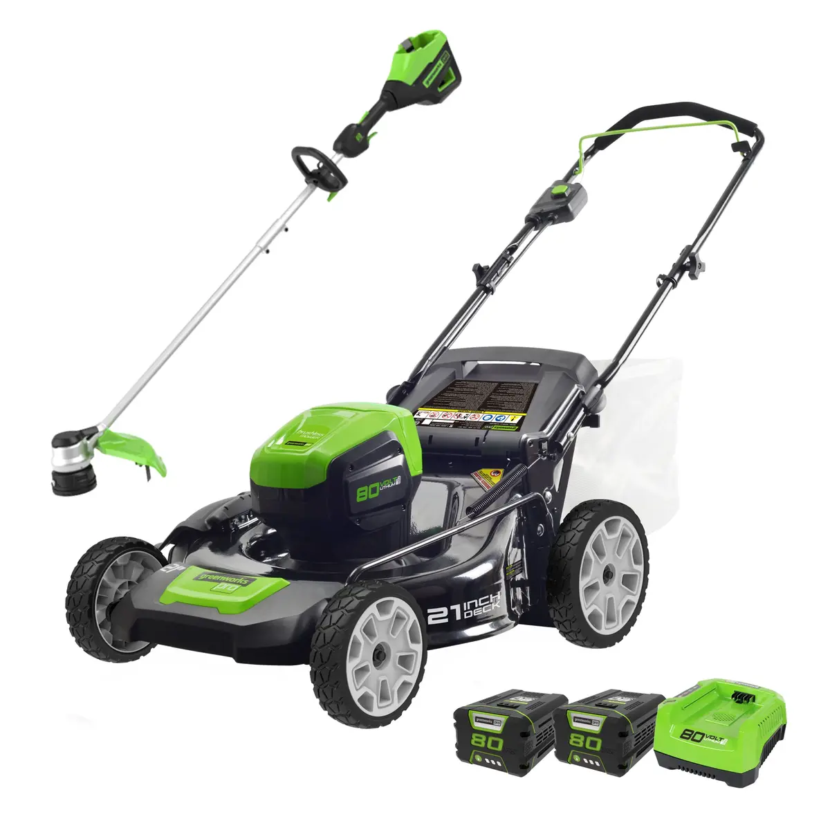 80V 21" Brushless Lawn Mower & 16" String Trimmer Combo, (2) 2.0Ah Batteries And Charger Included 1