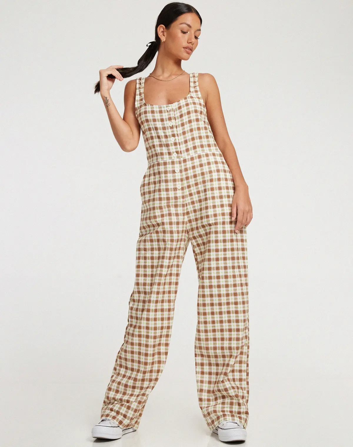 Beatrix Jumpsuit In Yellow Brown Check 1
