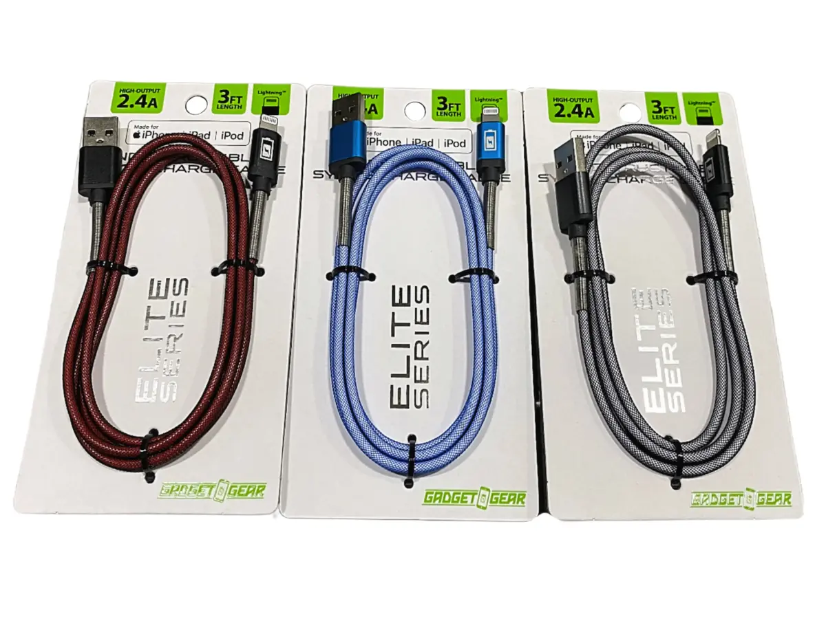 Charging Cable Elite Indestructible Usb To Lightning 3Ft 2.4 Amp - 3 Pieces Per Pack 22323 1